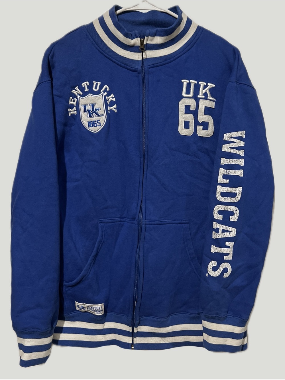 Kentucky Wildcats UK 65 Full Zip Bomber Jacket Mens L Blue NCAA Majestic Retro